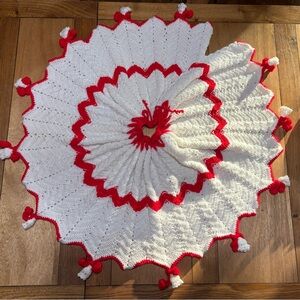 Vintage Hand Made Red and White Holiday Tree Skirt